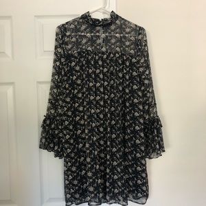 NWOT Zara Sheer Ruffle Floral High-Neck Mini Dress, S